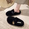 Flat-bottomed bag head fluffy slippers for women's outer wear 2025 new autumn and winter high-end one-pedal mink plush cotton slippers