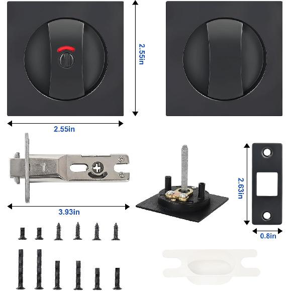 Square Pocket Door Lock with Color Coded Indicator, Pocket Door Hardware,Pocket Door Latch, Matte Black Privacy Pocket Door Hardware for Home,