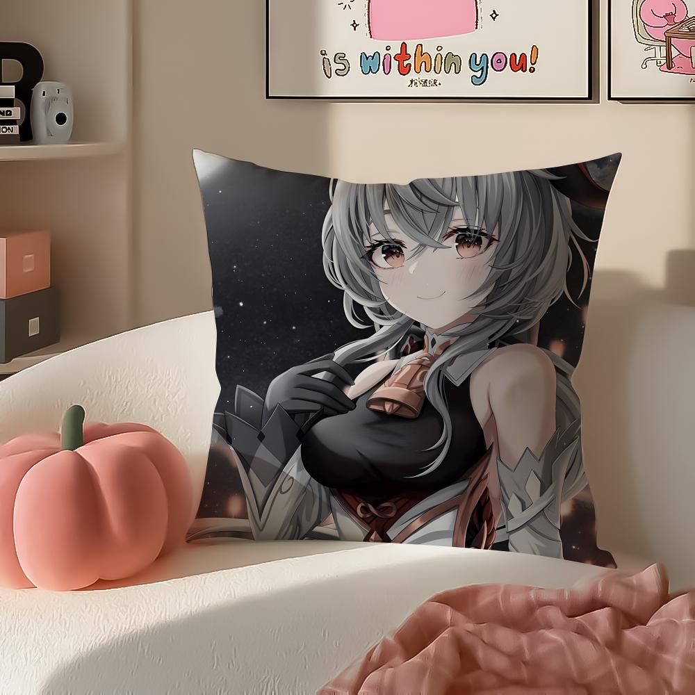 Game Genshin Ganyu Cushion Cover Pillowcase Short Plush Invisible zipper Room Sofa Cushion Cover