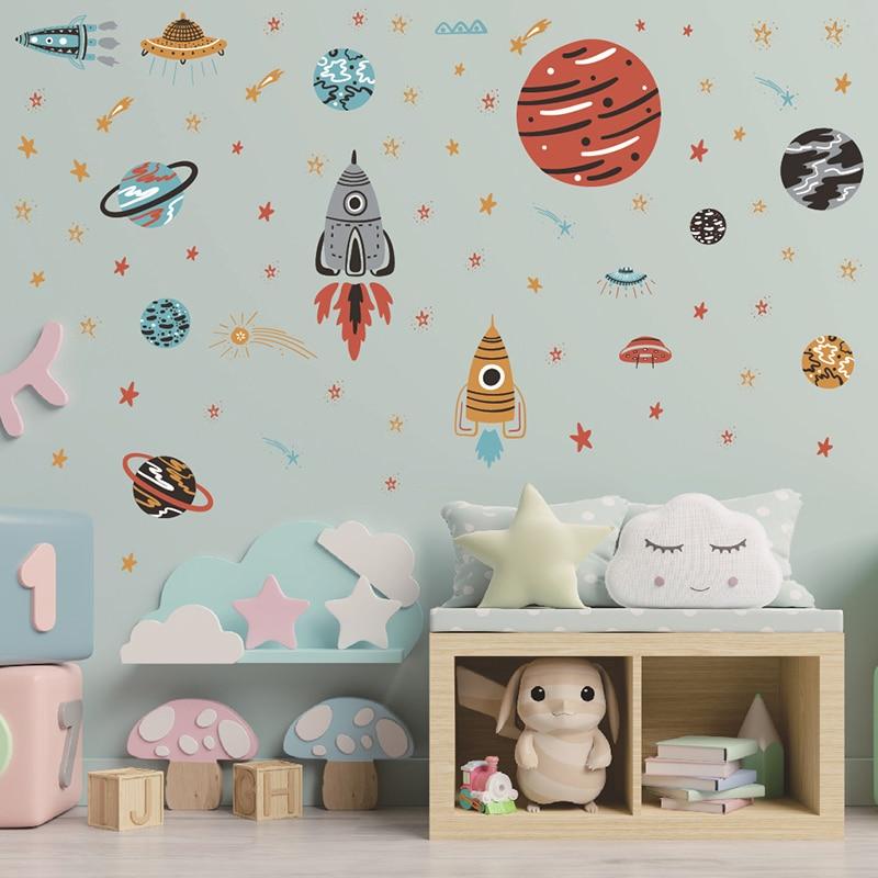 Wall Stickers Spaceship 30*90CM Cartoon PVC for Bedroom Living Room