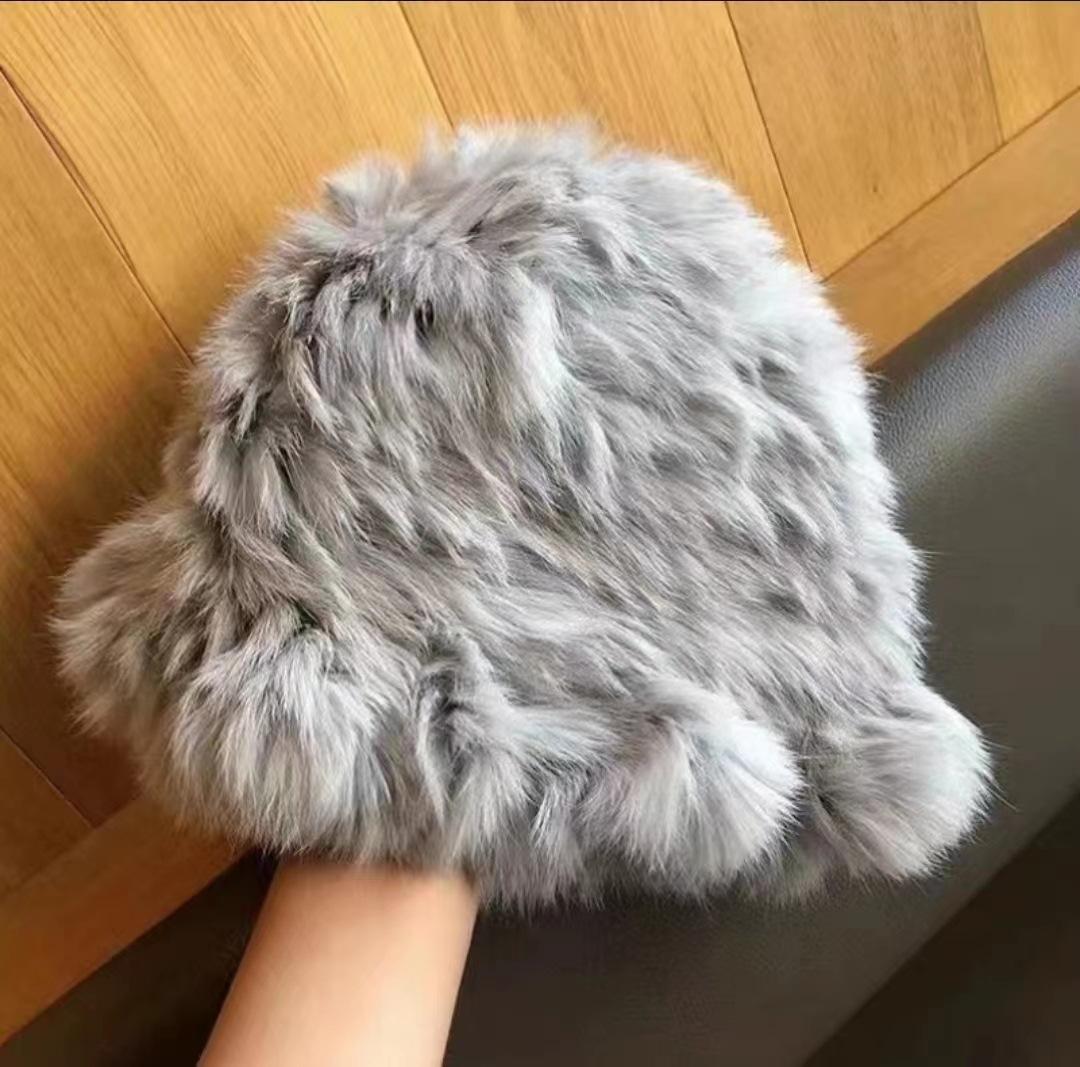 

Шапка из эластичного меха кролика белая плюшевая для женщин осень-зима теплая защита ушей шерстяные шапки меховые вязаные шапки M（56-58cm） серый