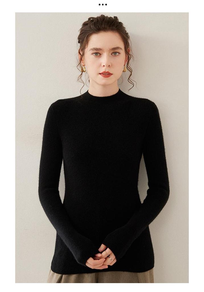Women's Cashmere Knit Half-High Neck Sweater - Versatile Autumn/Winter Base Layer Top
