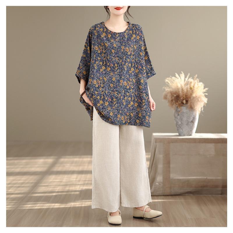 DIMANAF Plus Size New T-Shirt Women Flower Print Loose Casual O-Neck Lady Tops Tees Shirts Oversize Summer 2026