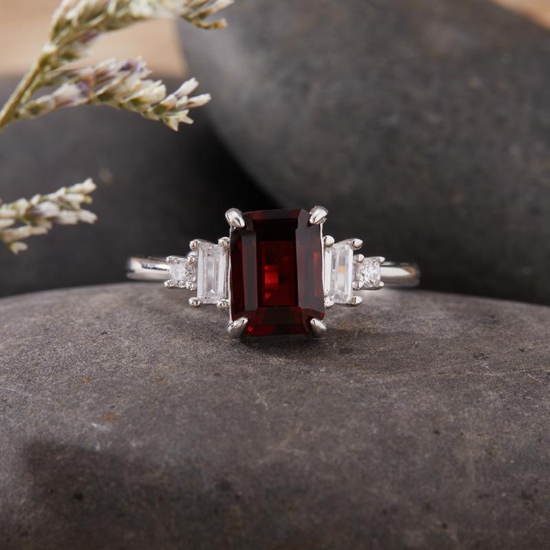 Sugar Cube Natural Topaz Citrine Amethyst Ring Women'S S925 Sterling Silver Colored Treasure Jewelry Index Finger Ring