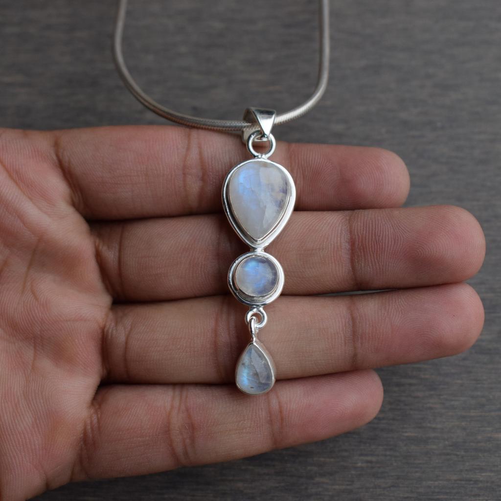 Natural Moonstone Pendant, Handmade Pendant, 925 Sterling Silver Pendant, Multi Stone Pendant, Anniversary Pendant
