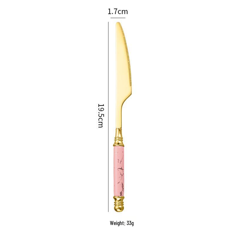 Emerald Marble Pattern 5-Piece Cutlery Set: Stainless Steel Knife, Fork, Spoon with Ceramic Handles
