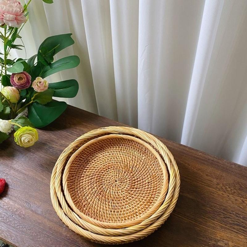Rattan Fruit Tray Hand Woven Elegant Traditional Natural Rattan Serving Tray For Kitchen Counter Table S