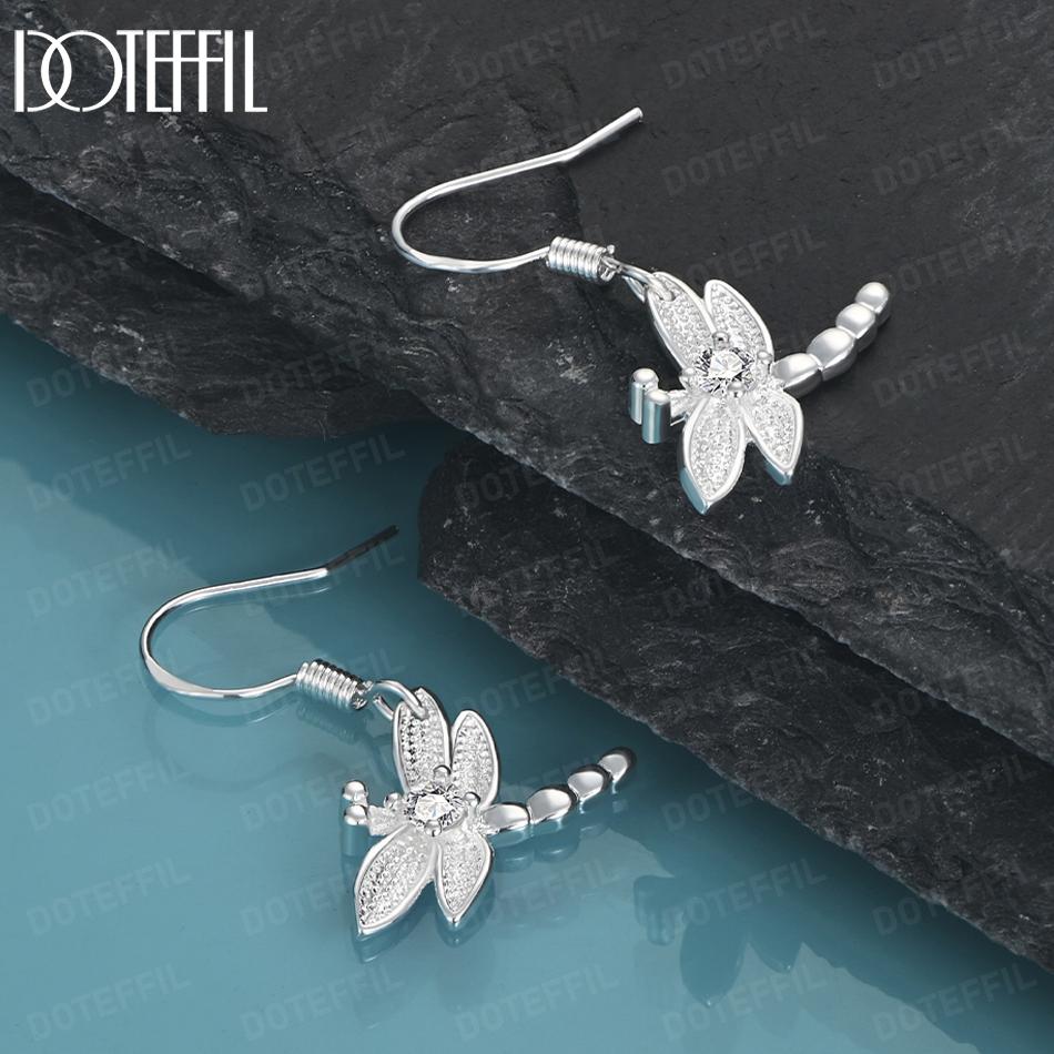 925 Sterling Silver Dragonfly AAA Round Zircon Pendant Earrings Fashion Wedding Jewelry