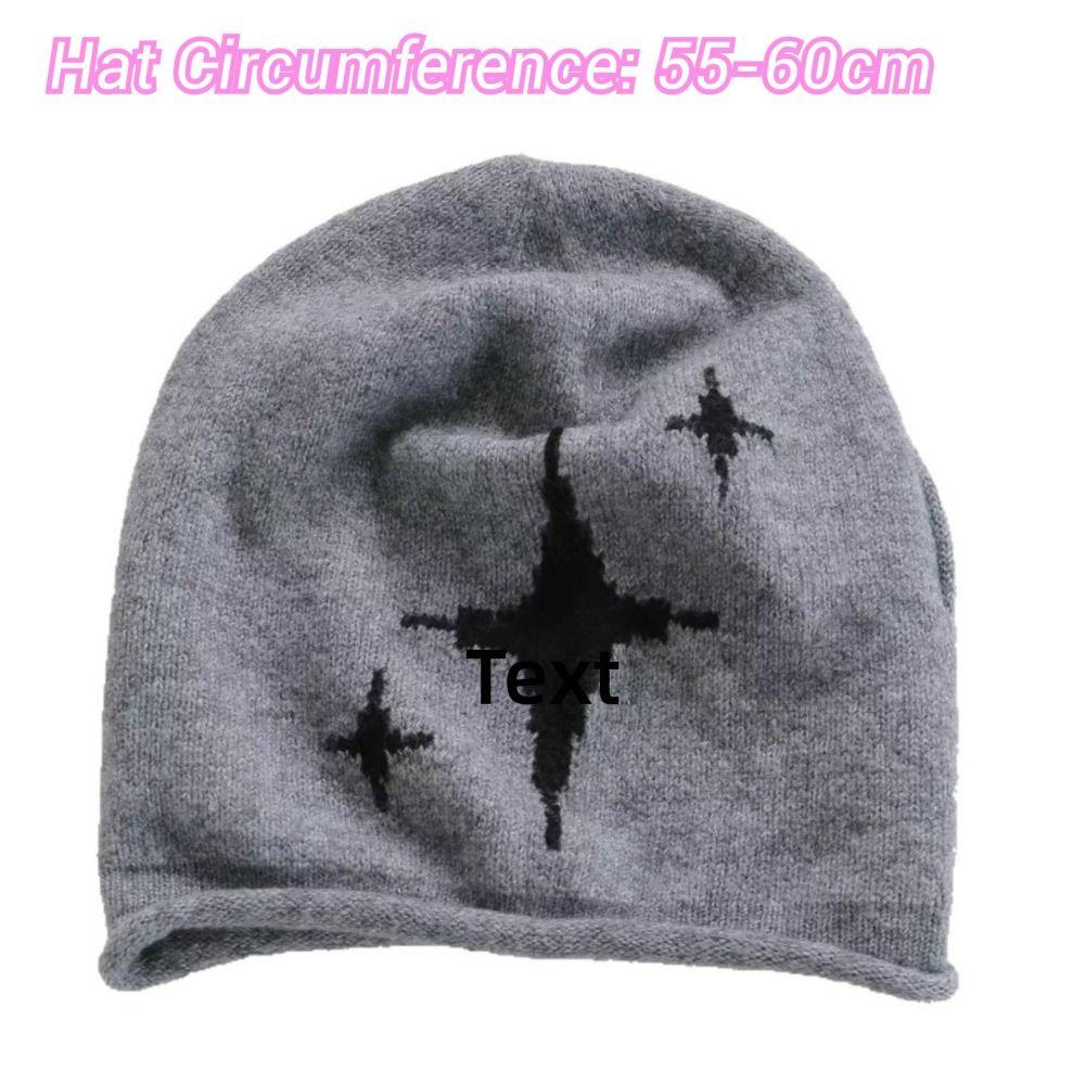 Fashion Star Pattern Knitted Woolen Hat Thickened Windproof Cover Head Cap Keep Warm Cold-proof Drawstring Beanie Cap Women