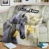 1PC Custom Name Ethereal Horse Portrait Flannel Blankets Patterns Throw Blanket All-Season Soft Gift for Couch, Bed, Camping Gifts