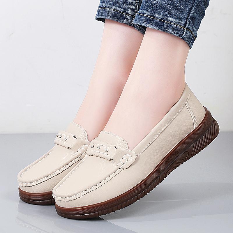 Women Black Moccasins Driving Shoes Flats White Casual Nurse Loafers Grey Minimalist Maternity Shoes Large Size