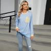 Autumn and Winter Round Neck Contrasting Loose Top Long Sleeved T-shirt