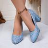 Autumn New Sleeve Low Heel Thick Heel Fashion Boots Retro Pointed Rhinestone Mid Boots