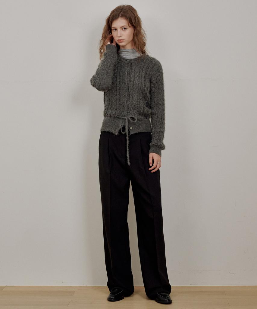 LOSSYROW Modern One-Tuck Wide Slacks Black