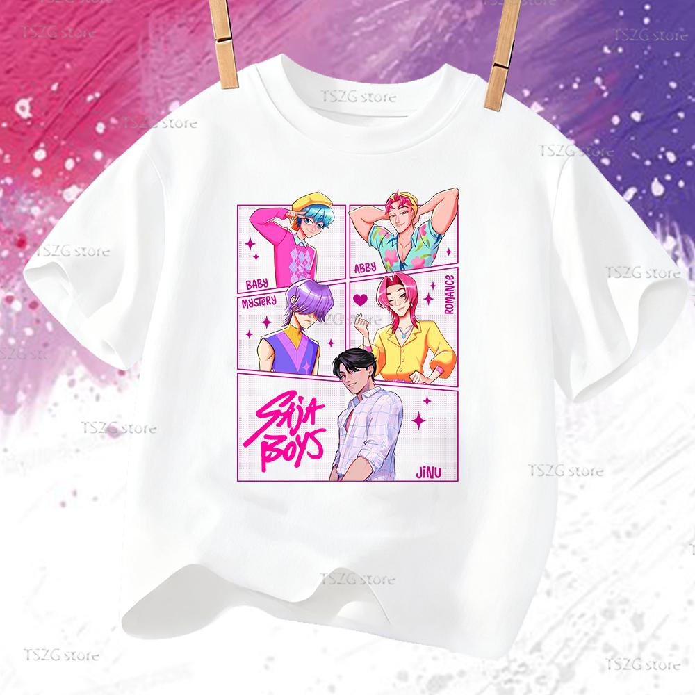 Sommer Anime KPop Dämonenjäger Saja Boys Print Kinder T-Shirt Tops Mode Kinderkleidung Kurzarm Fans Geschenk T-Shirt