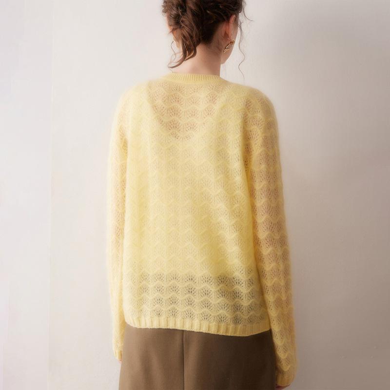 2025 A/W Women's Round Neck Wave Pattern 100% Cashmere Cardigan Sweater