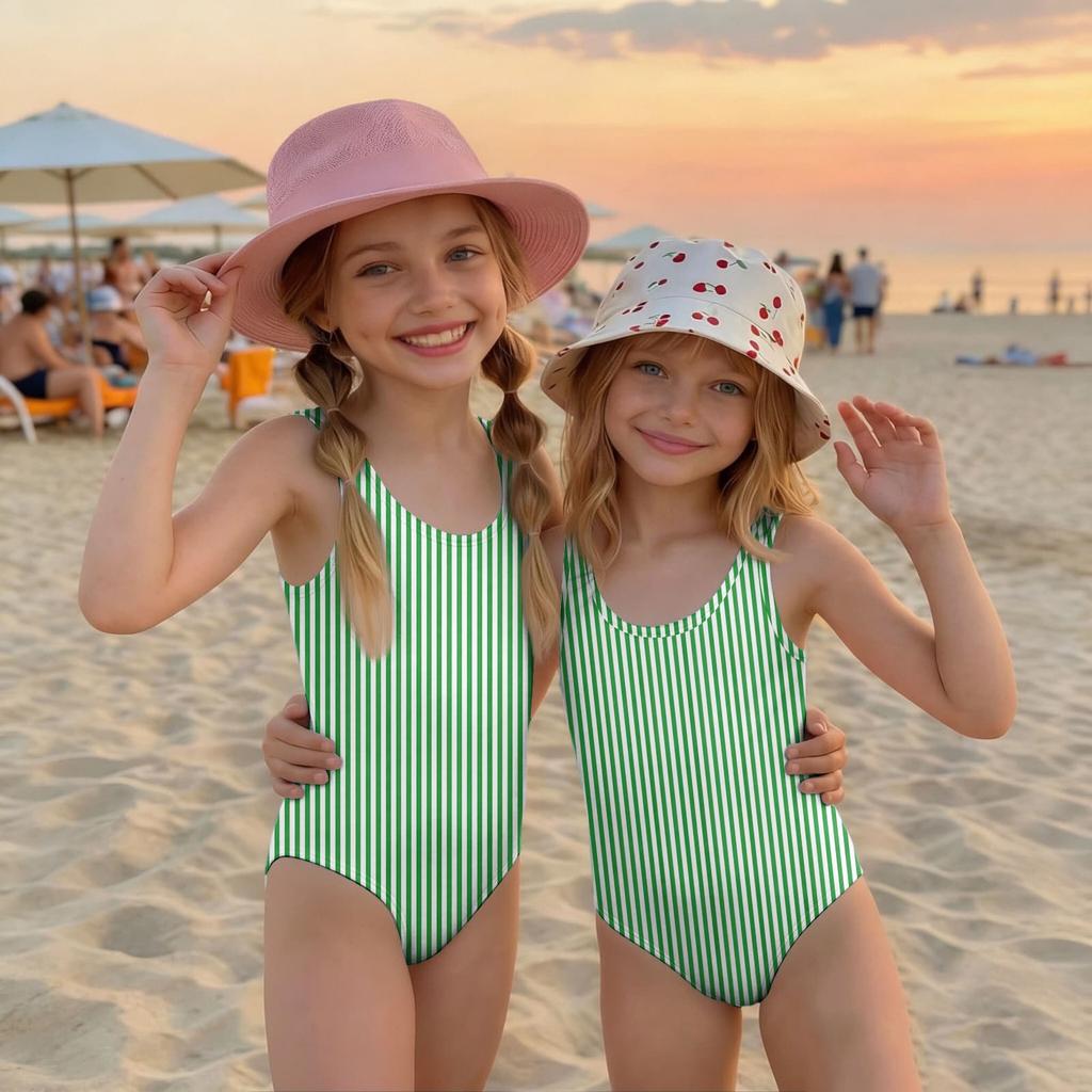 Jednoczęściowy strój kąpielowy dla dziewczynek z paskami Letnia odzież plażowa Dziecięcy swobodny strój kąpielowy dla dzieci Lekkie, wygodne dopasowanie