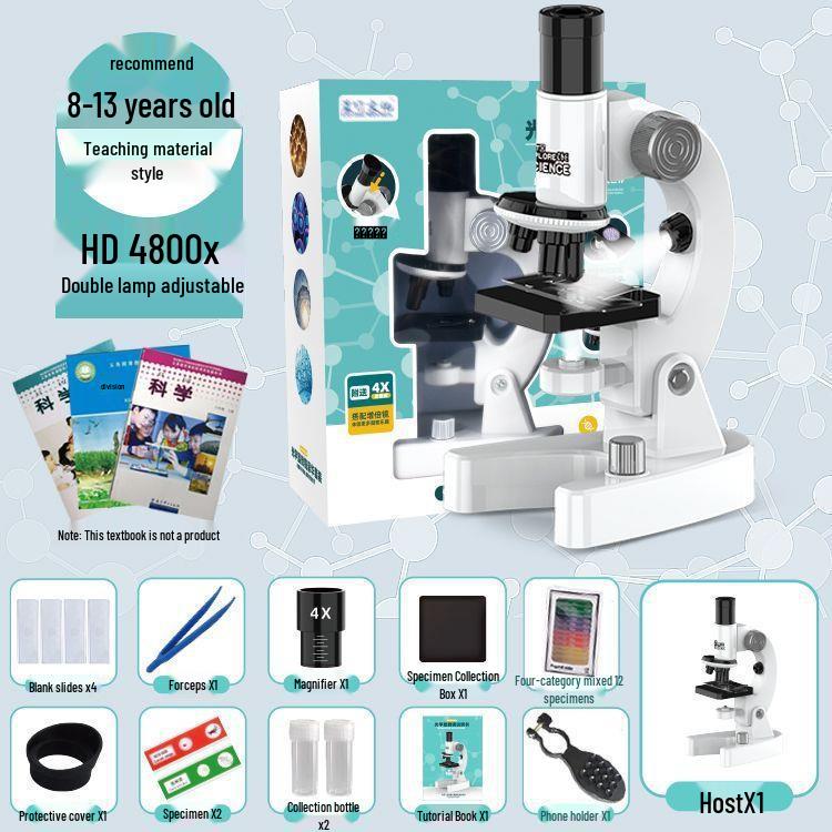 Professional-Grade HD Optical Microscope for Children's Science, Middle School Use; Detects Bacteria; Junior High Exam Model