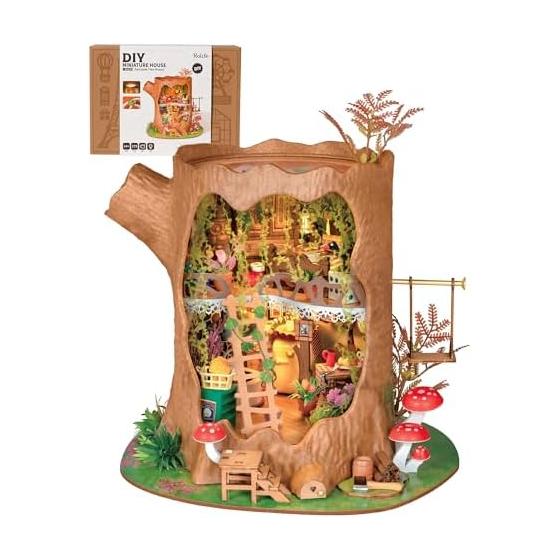 Rolife Miniature House Kit Doll House Fairy Tale Tree House with LED DIY Handmade Kit Doll House Interior Decoration Atmosphere Creation Entrance