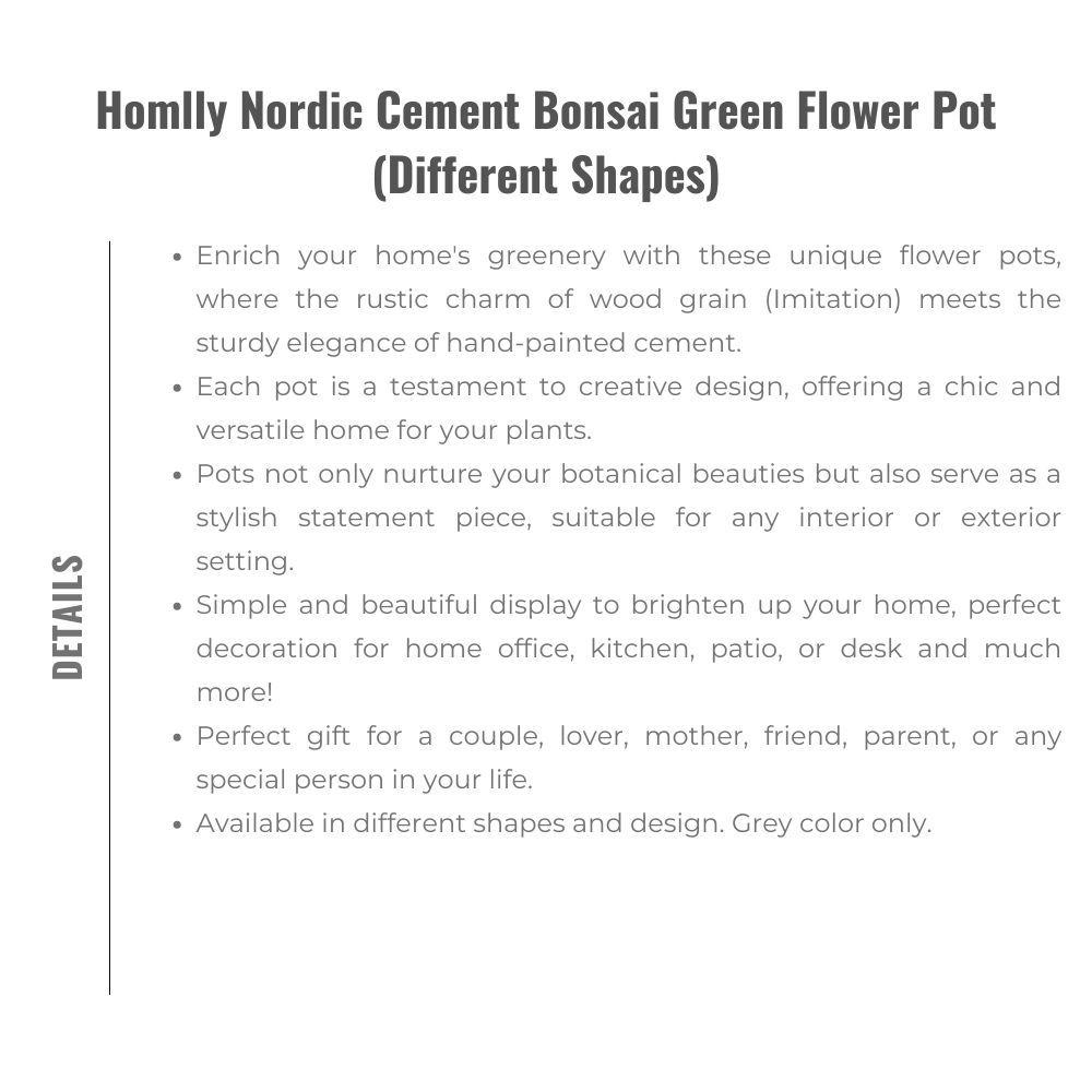 Homlly Nordic Cement Bonsai Green Flower Pot (Different Shapes)  ( X3PCS)