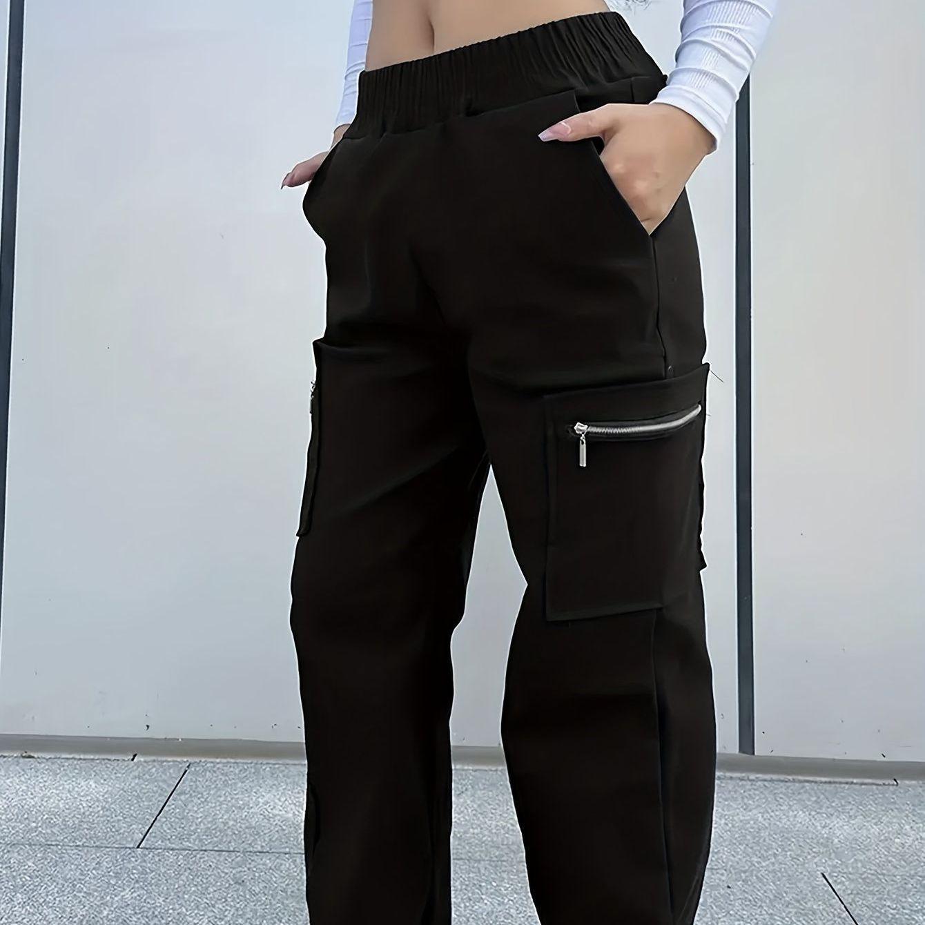 

Plus Size Women s Y2K High-Waist Cargo Pants with Zipper Pockets 0XL чёрный