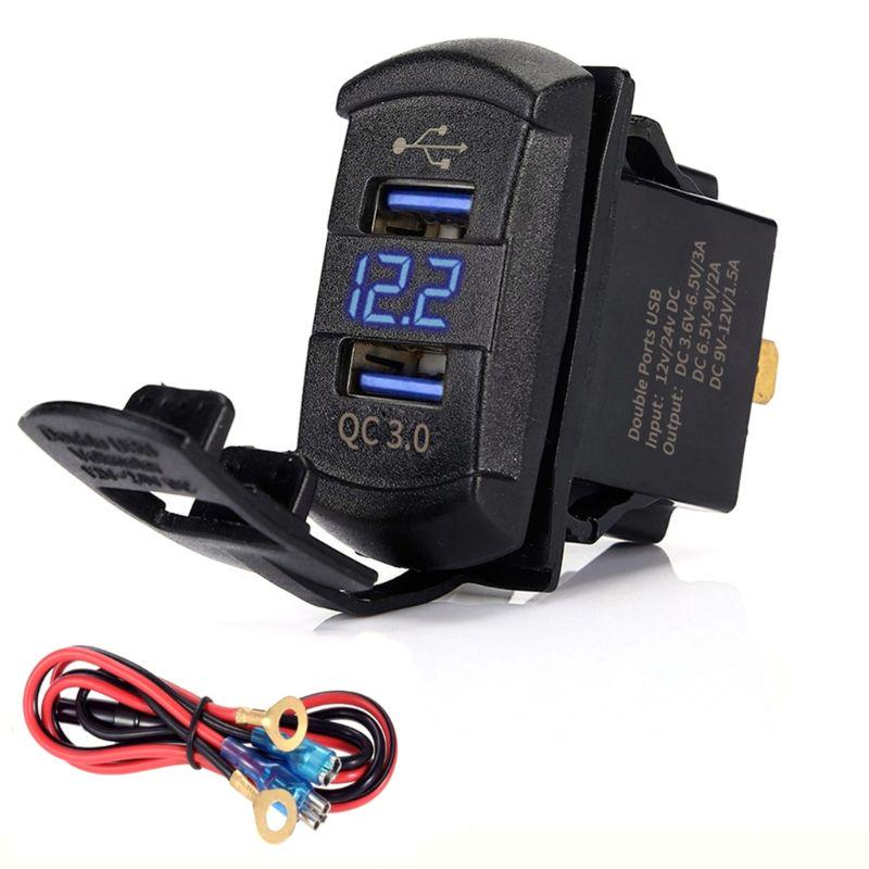 Quick Charge 3.0 Dual USB Rocker Switch QC 3.0 Fast Charger LED Voltmeter for Boats Car Truck Motorcycle Smartphone Tablet