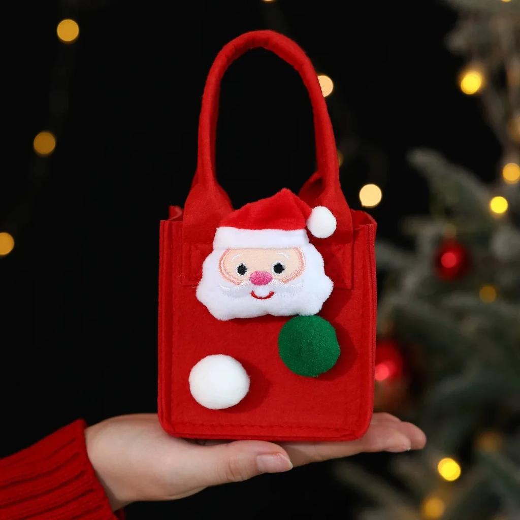 Christmas Felt Gift Bags, Santa Tree Patterned Handheld Bags, Festive Xmas Candy Cookie Treat Bags for Party Favors Decor