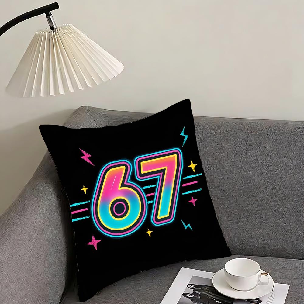 Funny 67 six seven Cushion Cover Elegant Comfort Pillowcase Sofa Bed Doublesided Printed Invisible Zipper Home Decor