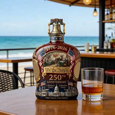 250th Anniversary Commemorative Whiskey Bottle People 1776-2026 We The Glass Decanter Independence Day Patriotic Gift