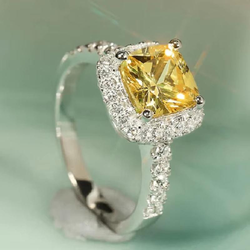 Graceful Wedding Ring Lady Bright Yellow Crystal Accessories for Women Fashion Aesthetic Jewelry for Engagement Party