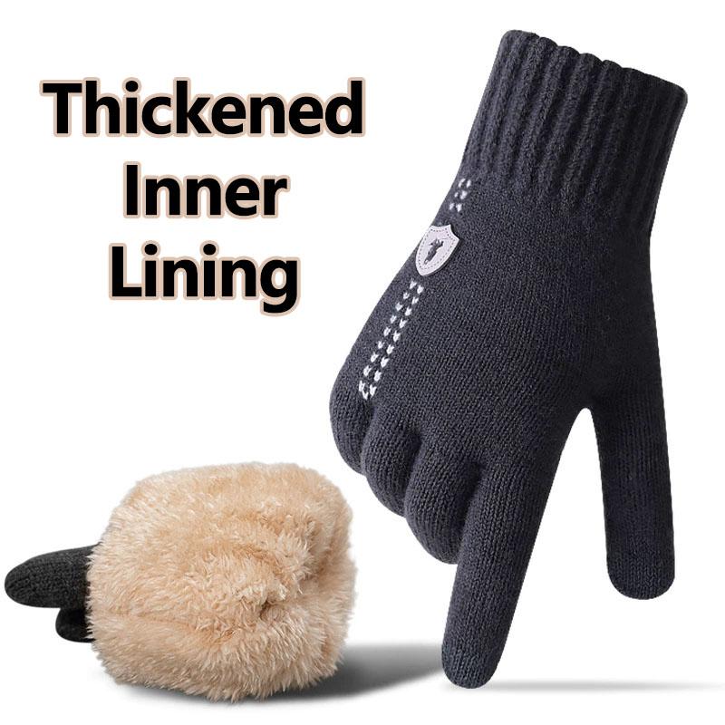 Neue Herren-Warmhandschuhe für den Winter, Touchscreen, plus Samt, verdickt, kältefest und warm, Wollstrickhandschuhe
