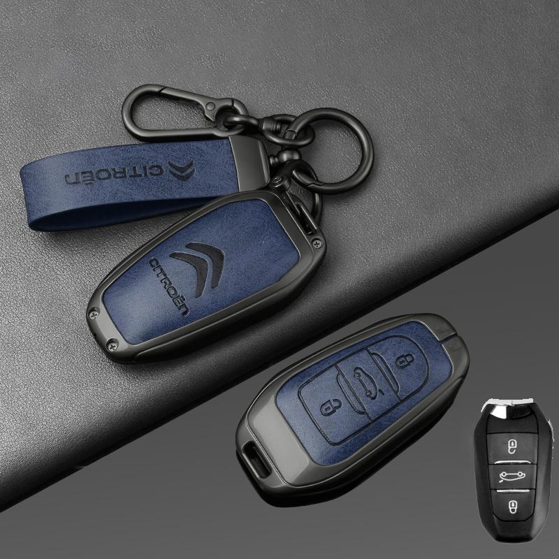 AAMD1 -Zinc Alloy Leather Car Key Case Cover Shell Fob Holder for Citroen Tianyi C5 2022 2020 2019 2017 2016 Car Key Shell Accessories