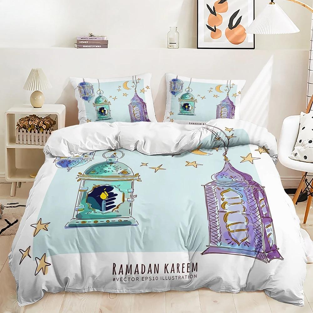 Stars And Moon Duvet Cover Twin King Muslim Ramadan Festival Bedding Set Microfiber Lamp Comforter Cover For Teen Adult Decor