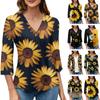 Women's V-neck Gradient Print Three-quarter Sleeve Fashion Top