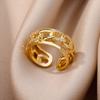 Zircon Chain Cross Rings For Women Vintage Gold Color Stainless Steel Geometric Open Ring Fashion Wedding Aesthetic Jewelry Gift