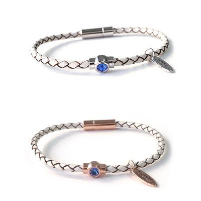 Sapphire Austrian Crystal White Leather Bracelet