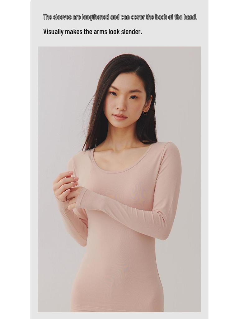 Dámské hřejivé spodní prádlo z čisté bavlny s kulatým výstřihem pro podzim/zimu