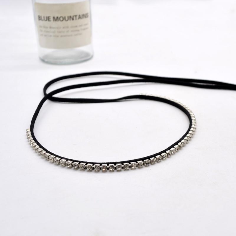 Sparkling Rhinestone Choker Necklace Black Velvets Rope Bowknot Necklace Adjustable Collar Chain Unique Jewelry Ornament