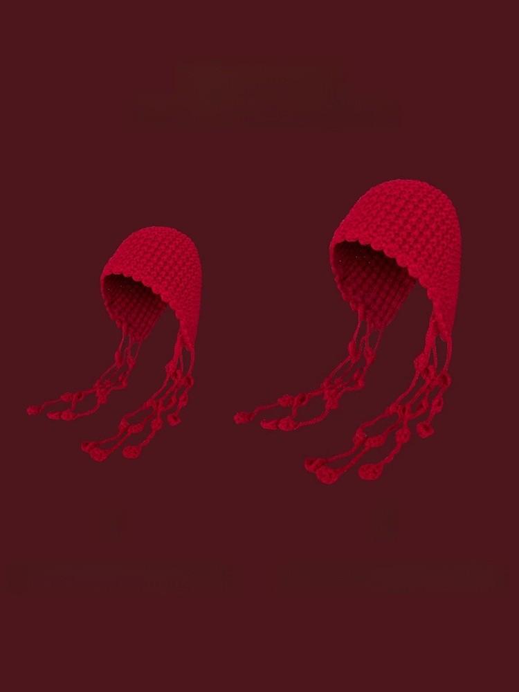 Hanbok Style Handcrafted Cotton Big Head Hat With Openwork Tassels For Summer Beach Wear