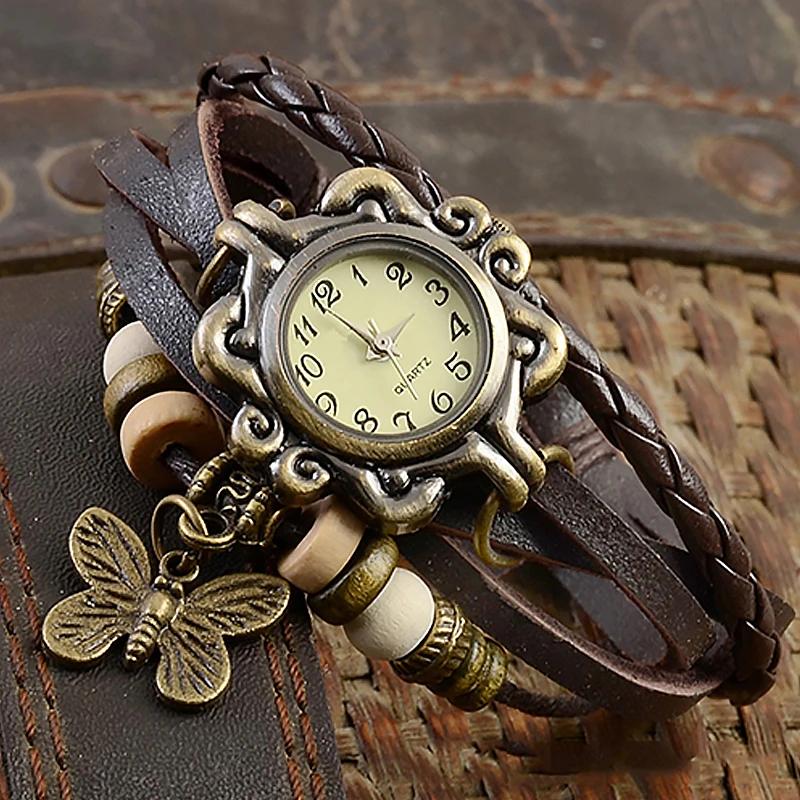 Watch for Women Women Retro LeatherWinding Bracelet Leaf Pendant Watch  Dial Design Leather Strap Accessories for Women