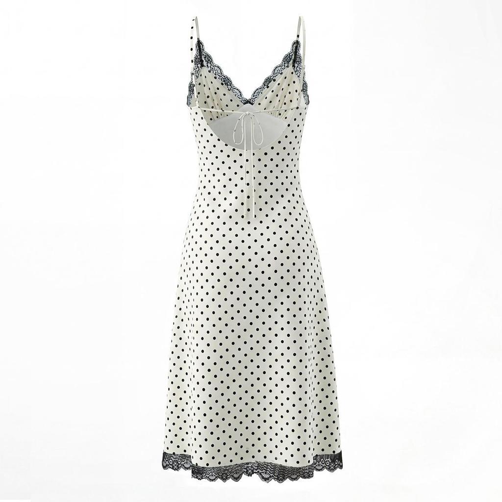 Spring 2026 European & American Style Women's Polka Dot Lace Camisole Dress