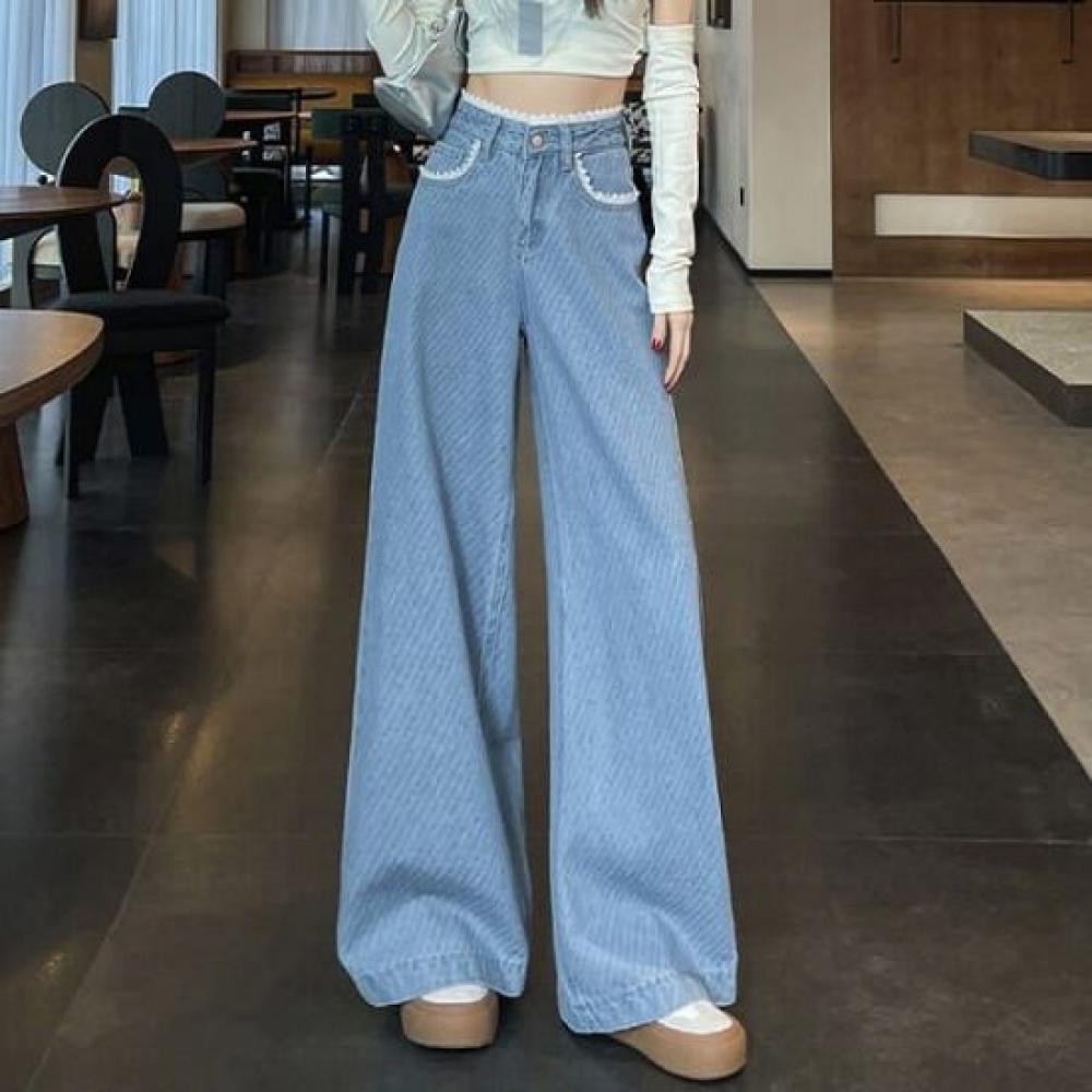 Navava Women Lace Point Wide Denim Pants Np377