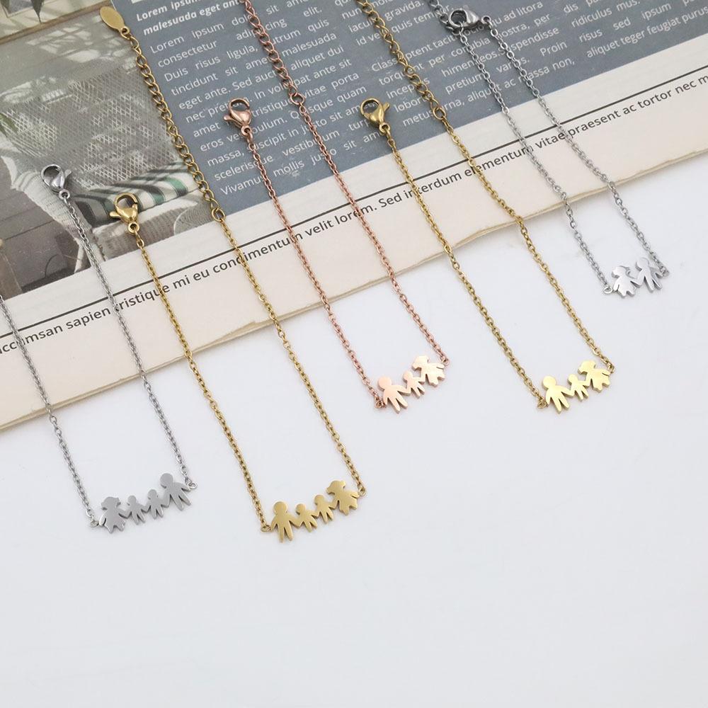No Fading, Personalized Cartoon Shape, Family Of Four Pendant, Stainless Steel Bracelet, Same Jewelry For Men And Women