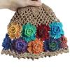 Women's Handmade Knitted Flower Turban Single Layer Hollow Mesh Gradient Color Elegant Artistic Ethnic Style Hollow Hat