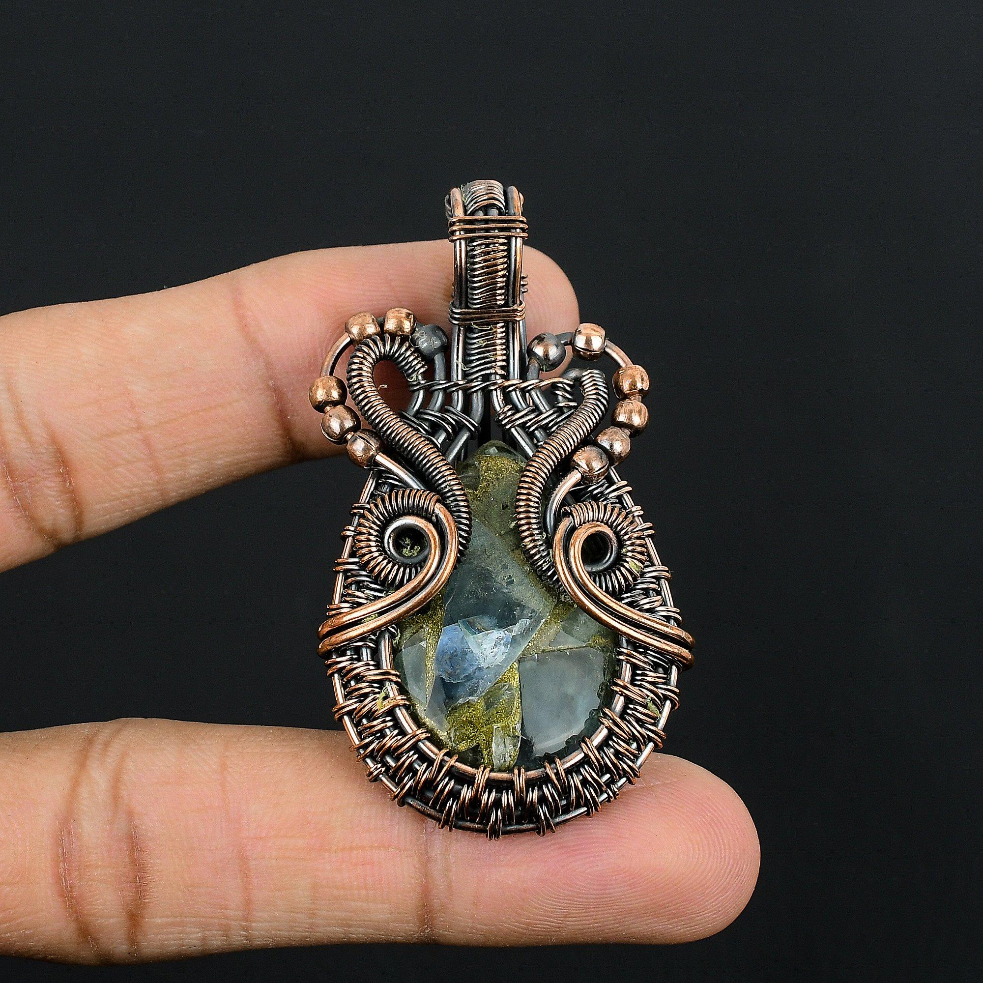 

Copper Seraphinite Pendant, 999 Copper Wire Wrapped Gemstone Jewelry, Handmade Pendant, For Thanksgiving 2.55 Inches