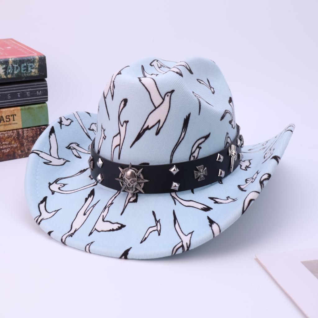 Classic Skull Western Cowboy Hat European and American style versatile old eaves one-word gentleman's top hat