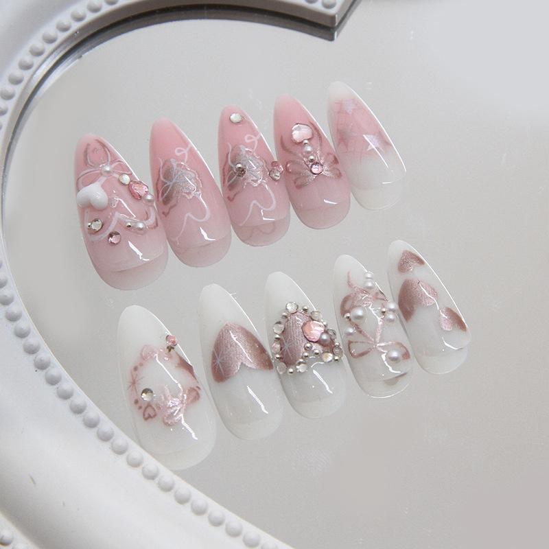 Cute Sweet Bow Press On Nails Fake Nails Set Artificial Art Nails Finger Manicure For Women And Girls