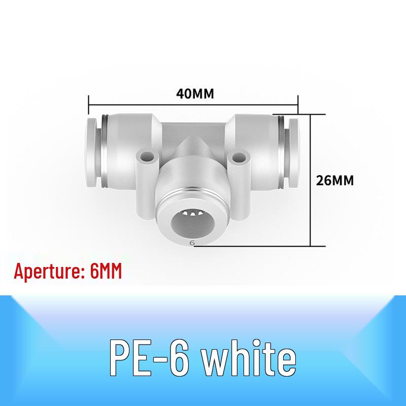 Pneumatic Quick Connect Tee, White Plastic, Straight Push-in, Sizes: 4-16mm
