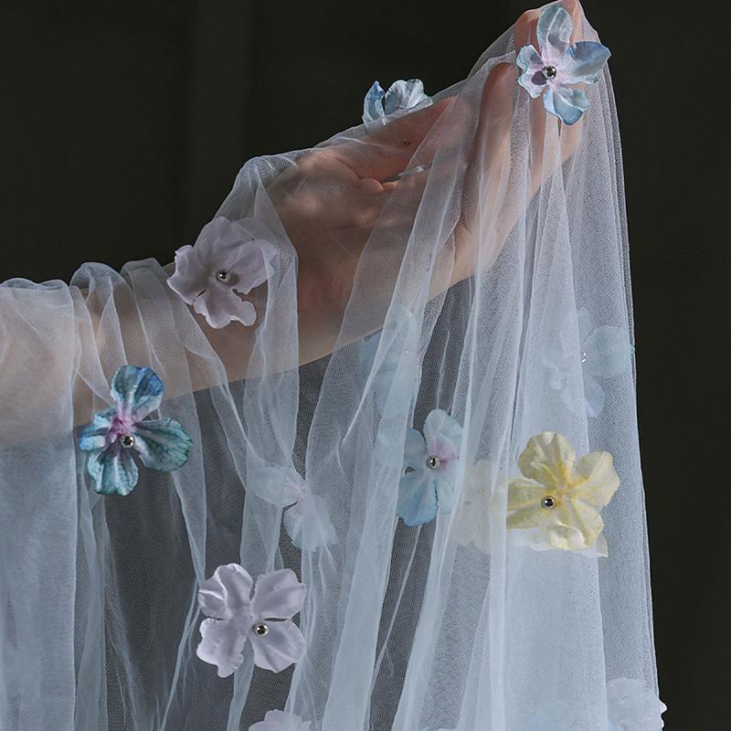 50*135cm Exquisit Fantasy Blume Tüll Schleier Stoff Hintergrund Dekoration Hochzeitskleid Kinderbekleidung 3D Blumen Mesh Stoff