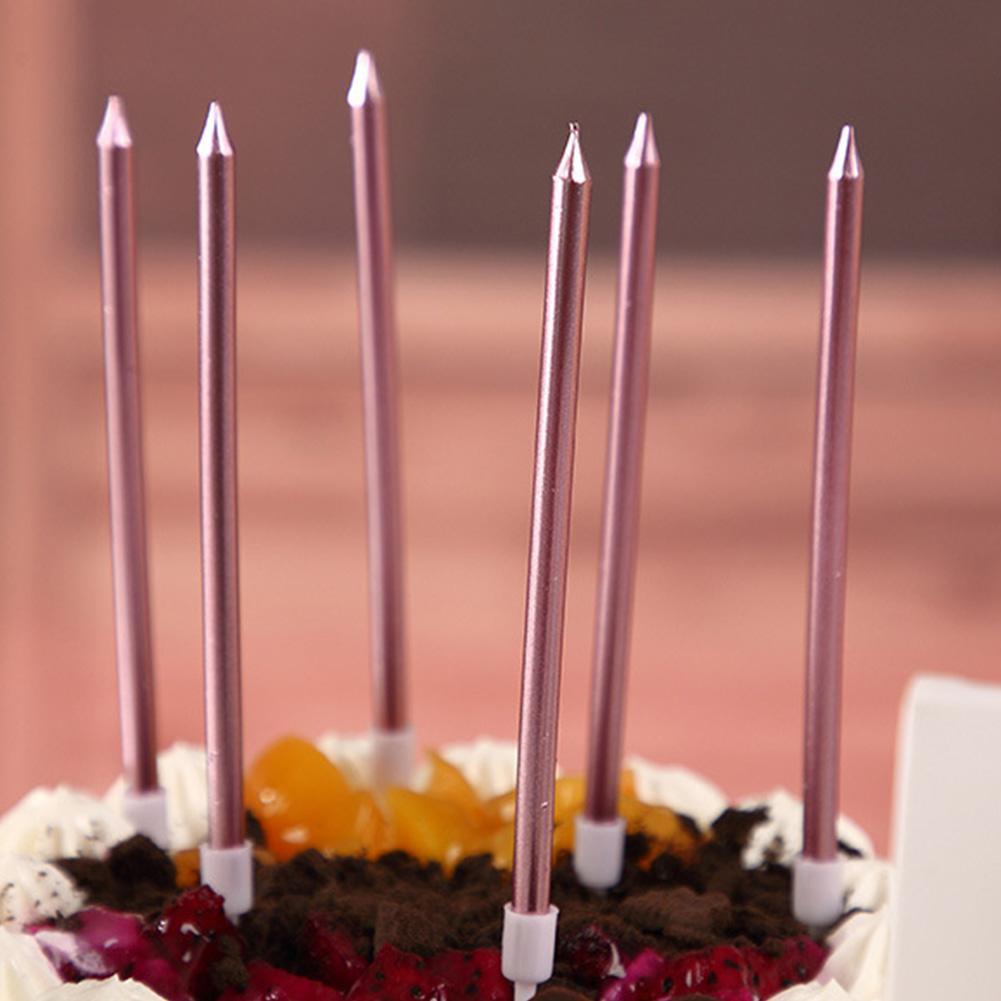 Long Thin Cake Candles Metallic Birthday Candles Long Thin Candles In Holders for Birthday Wedding Color Cake Topper